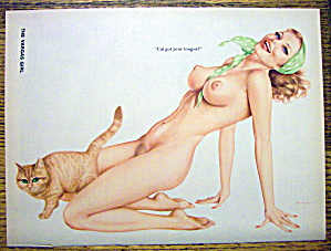 Alberto Vargas Pin Up Girl-october 1976-woman & Cat