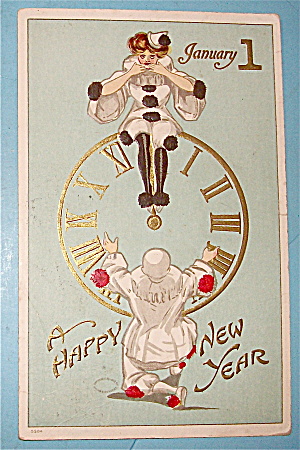 2 Clowns With A Clock Postcard (Happy New Year)