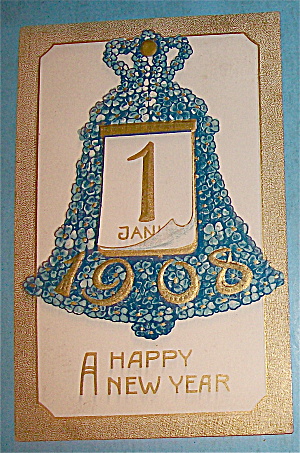 Happy New Years Postcard With Lovely Floral Bell