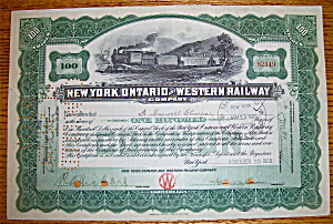 1928 New York, Ontario & Western Railway 100 Shares