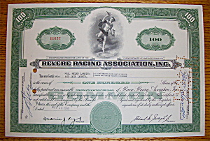 1960 Revere Racing Association 100 Shares Stock