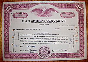 1965 H & B American Corp 100 Shares Stock