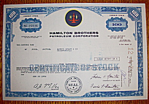 1974 Hamilton Bros Petroleum Corp 100 Shares Stock
