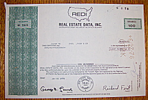 1978 Real Estate Data Inc. 100 Shares Stock Certificate