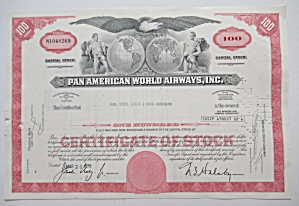 1972 Pan American World Airways Inc Stock Certificate