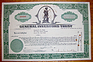 1960 General Investors Trust Stock Certificate