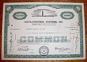 1966 Data-control Systems Inc. Stock Certificate