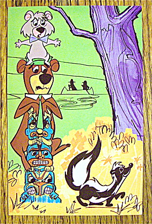Yogi Bear & Boo Boo With Totem Pole Postcard