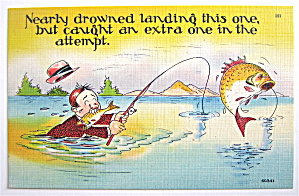 Man In Water Catching A Fish Postcard