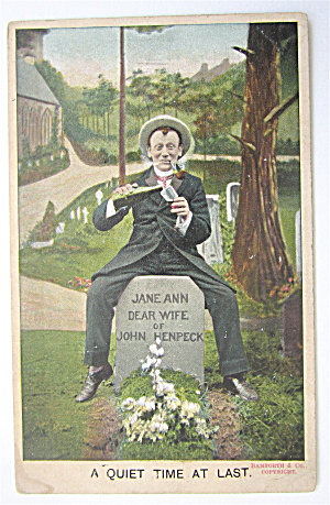 Man Sitting On Grave Stone Postcard