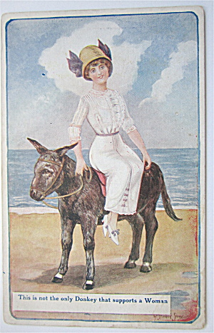 Woman Sitting On A Donkey Postcard
