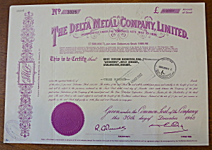 1965 Delta Metal Company Ltd. Stock Certificate