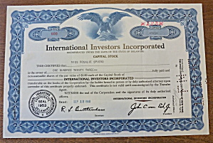 International Investors Inc. Stock Certificate
