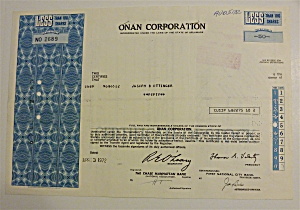 1972 Onan Corporation Stock Certificate