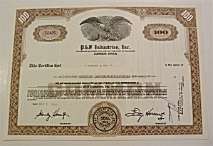 P & F Industries Inc. Stock Certificate