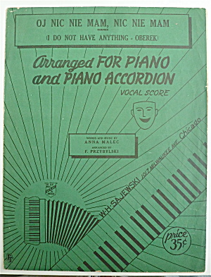 Sheet Music For 1946 Oj Nic Nie Mam, Nic Nie Mam