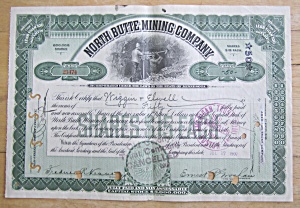 1907 North Butte Mining Company Stock Certificate