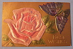 Best Wishes Postcard w/Pink Rose & Butterfly