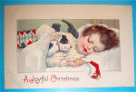 A Joyful Christmas Postcard with Girl Sleeping