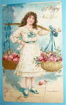 Young Lady Carrying Two Baskets Of Flowers Postcard