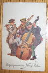 Three Men Playing Instruments Postcard