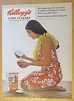 1965 Kellogg Corn Flakes W/hawaiian Girl Having Cereal