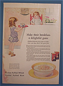 1925 Quaker Puffed Wheat & Rice Cereal W/ Little Girl