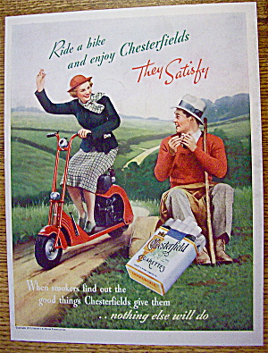 1937 Chesterfield Cigarettes With Woman Riding Bike