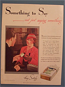 1933 Chesterfield Cigarettes W/woman & Cigarette Pack
