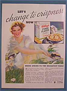 1934 Kellogg's Corn Flakes Cereal With Woman In Grass