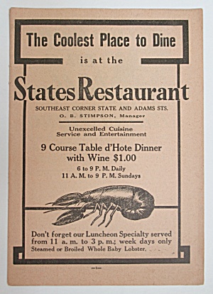 1911 States Restaurant With Lobster