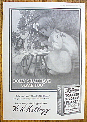 1914 Kellogg's Toasted Corn Flakes W/girl & Tea Party