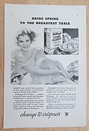 1934 Kellogg Corn Flakes With Woman Sitting