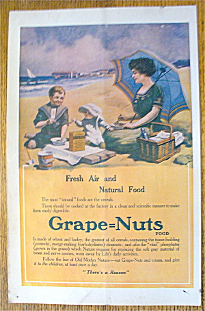 1913 Grape-nuts Cereal With Woman & Child On Picnic