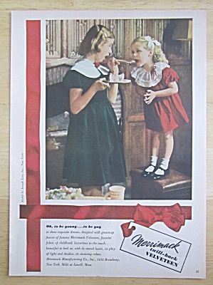 1950 Merrimack Velveteen With Girl Feeding Little Girl