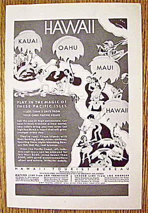 1931 Hawaii Tourist Bureau With Oahu, Maui & More