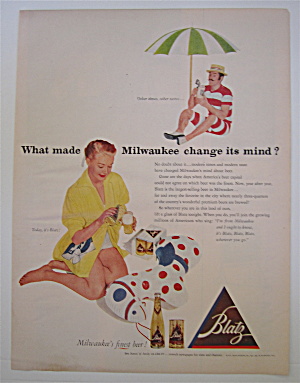 1952 Blatz Beer With Woman Pouring Beer In A Glass