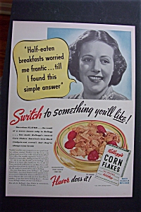 1940 Kellogg's Corn Flakes Cereal With A Worried Mom