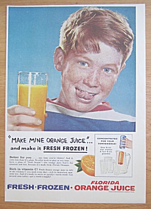 1956 Florida Fresh-frozen Orange Juice W/boy Drinking