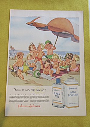 1956 Johnson Baby Oil & Baby Powder W/ Babies On Beach