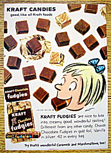 1959 Kraft Chocolate Fudgies With Girl Eating Fudgies