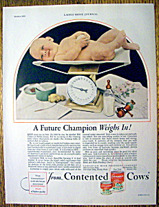 1929 Carnation Milk With Baby Being Weighed On Scale