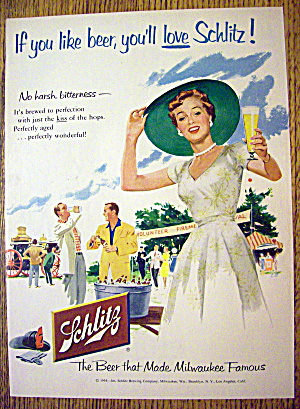 1954 Schlitz Beer With Woman Holding Glass Of Beer