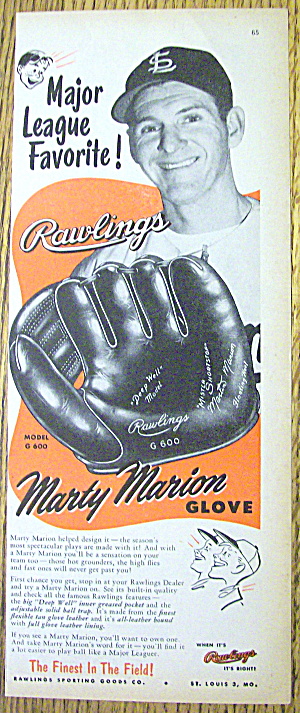 1953 Rawlings Marty Marion Baseball Glove With Marty