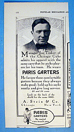 1916 Paris Garters With Chicago Cub's Joe Tinker
