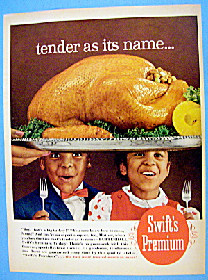 1965 Swift Premium Turkey W/ Children Looking & Smiling