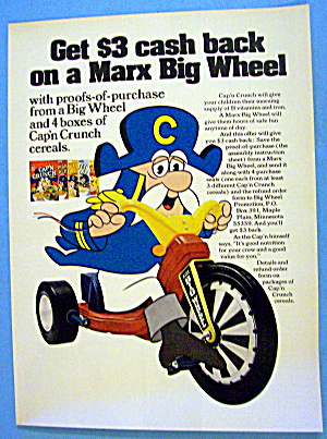 1974 Captain Crunch Cereal W/captain Crunch & Big Wheel