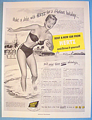 1949 Hertz With Woman On Beach