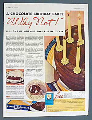 1933 Baker's Chocolate With Chocolate Birthday Cake