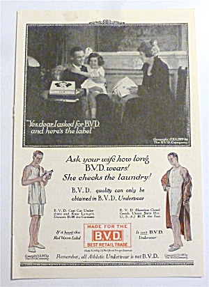 1919 B. V. D. Underwear With Family Sitting & Talking